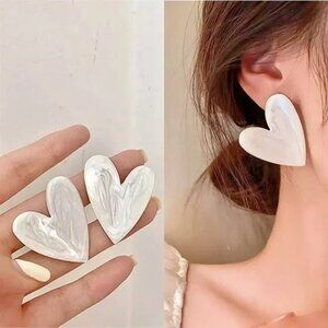 “Just For You” White Heart Painted Statement Retro Festival Party Stud Earrings